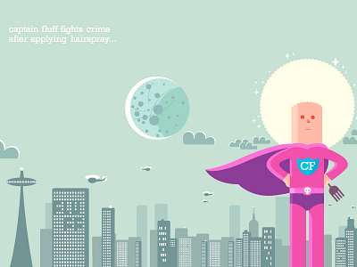 Captain Fluff afro buildings cartoon character city idokungfoo modern oxley simon oxley simonox superhero