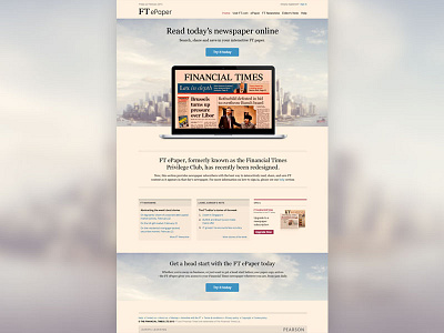 FT ePaper landing page call colour design financial landing page one overview sign up site website