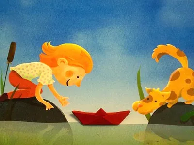 Greeting card 2 illustration origami paper boat