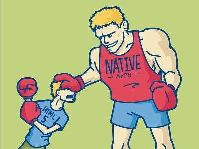 Native App vs. HTML 5 app boxing fighter funny html 5 illustration vector