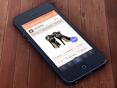Wardrobe Item app application button comment feed icon interface iphone like nav price profile share social tab ui user wardrobe