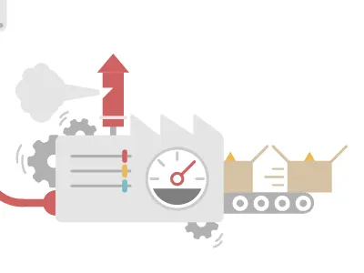 inventium Process Illustration 2 cogs factory flat overtime process ship smoke speed