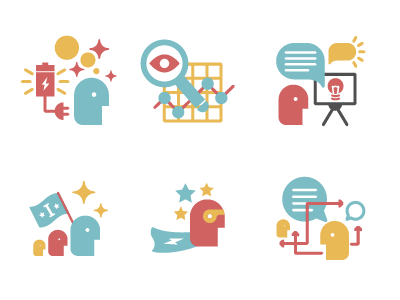 Inventium Service icons colourful flat geometric icons innovation science simple