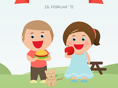 Cover illustration boy cat children cover food girl grass logo
