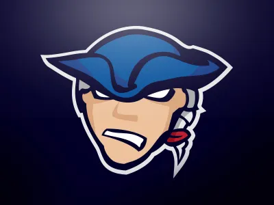 Patriots blue face fight hat logo mascot patriot patriotism red stare white