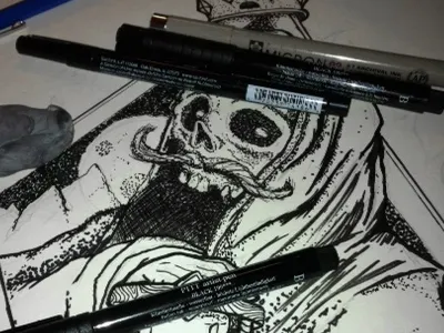 SkullBrah black design dot illustration ink paper pen pencil sketch skull white