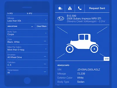 Mobile Car Listing android auto blueprint car detail iphone listing mobile search select toggle vehicles wireframe