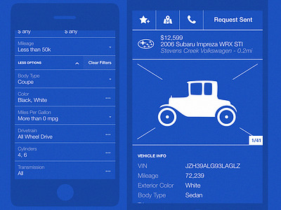 Mobile Car Listing android auto blueprint car detail iphone listing mobile search select toggle vehicles wireframe