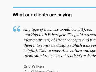 Testimonial black bright clean gray helvetica light minimal simple typography white