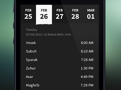 Date Picker app flat gesture interface iphone ui ux waktu solat