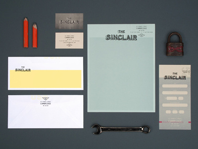 The Sinclair bar branding business card club envelope gift certificate identity letterhead logo music restaurant stationary venue