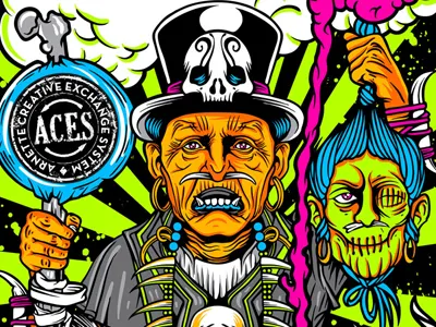 Pale Horse x Arnette green hat illustration neon pink shaman skull smoke splatter