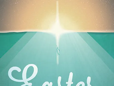 Easter Poster Detail2 baptism church cross depth easter grain grunge lavendaria man miso poster sky sunrise swimming water