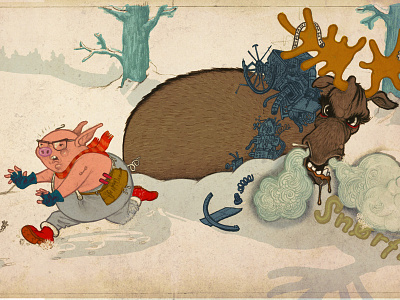 Teobald action animal elk fun illustration moose pig