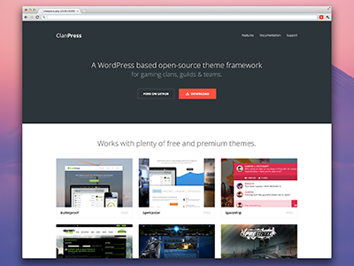 Clanpress clan framework free gaming guild open sans opensource team themes
