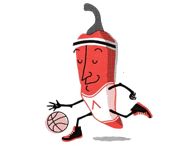 Little Pepper Dude basketball halftone illustration pepper