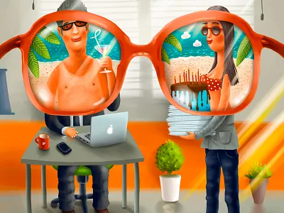 Summer Soon ad advert illustration office paper sun sunglasses work