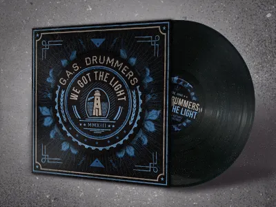 Gas Drummers Vinyl badge band branch lighthouse mockup propaganda record vinyl