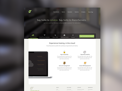 Razorservers Facelift clean design homepage landing splash