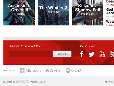 Subscribe/footer button footer gallery games gaming social subscribe ui ux web