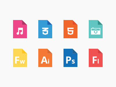 Filetype icons clean color css3 files filetype fireworks flash flat format html5 icons illustrator minimal music orange photoshop pictures simple ui