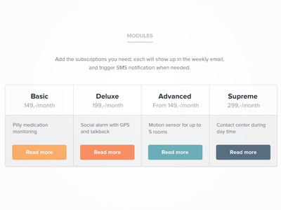 Playful pricing table blue clean color design health interface module orange plan price pricing simple table ui white