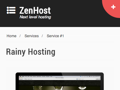 Small screen view of Zenhost theme