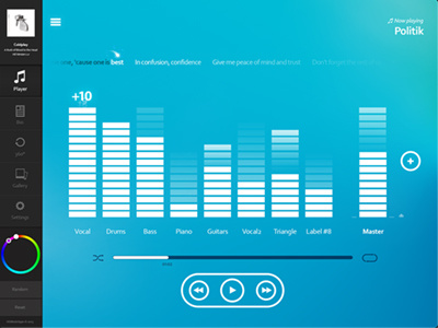 Graphic_Equaliser Blue app blue buttons colour grad graphic lyrics play player scrubber slider
