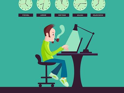 Tap Tap Tick Tock businessman cartoon character clocks computer fantasy father happy head idokungfoo laptop modern office oxley simon oxley simonox son time working