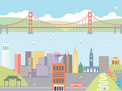 Visual.ly San Francisco Landscape cable car coit tower design golden gate bridge graphic illustration landscape lombard street san francisco sf trans america building visually yiying lu yiyinglu