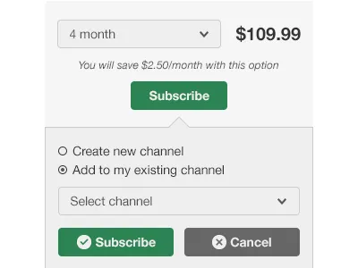 Subscription in a secret project dropdown minimal popover price subscribe subscription ui ux