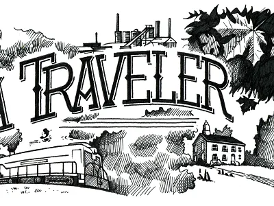 The Marietta Traveler 2 hand drawn ink masthead type