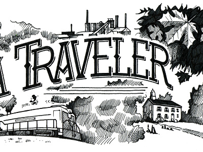The Marietta Traveler 2 hand drawn ink masthead type