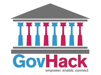 Logo Design for GovHack application australia australian blue brand connect data design encourage figure government govhack graphic ground hack hack day hammer human logo mashups people pink service skill support tool yiying lu yiyinglu