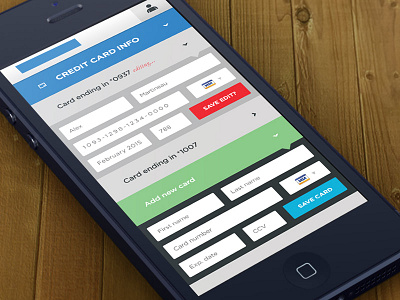 Multiple credit cards app data form iphone iphone5 ui