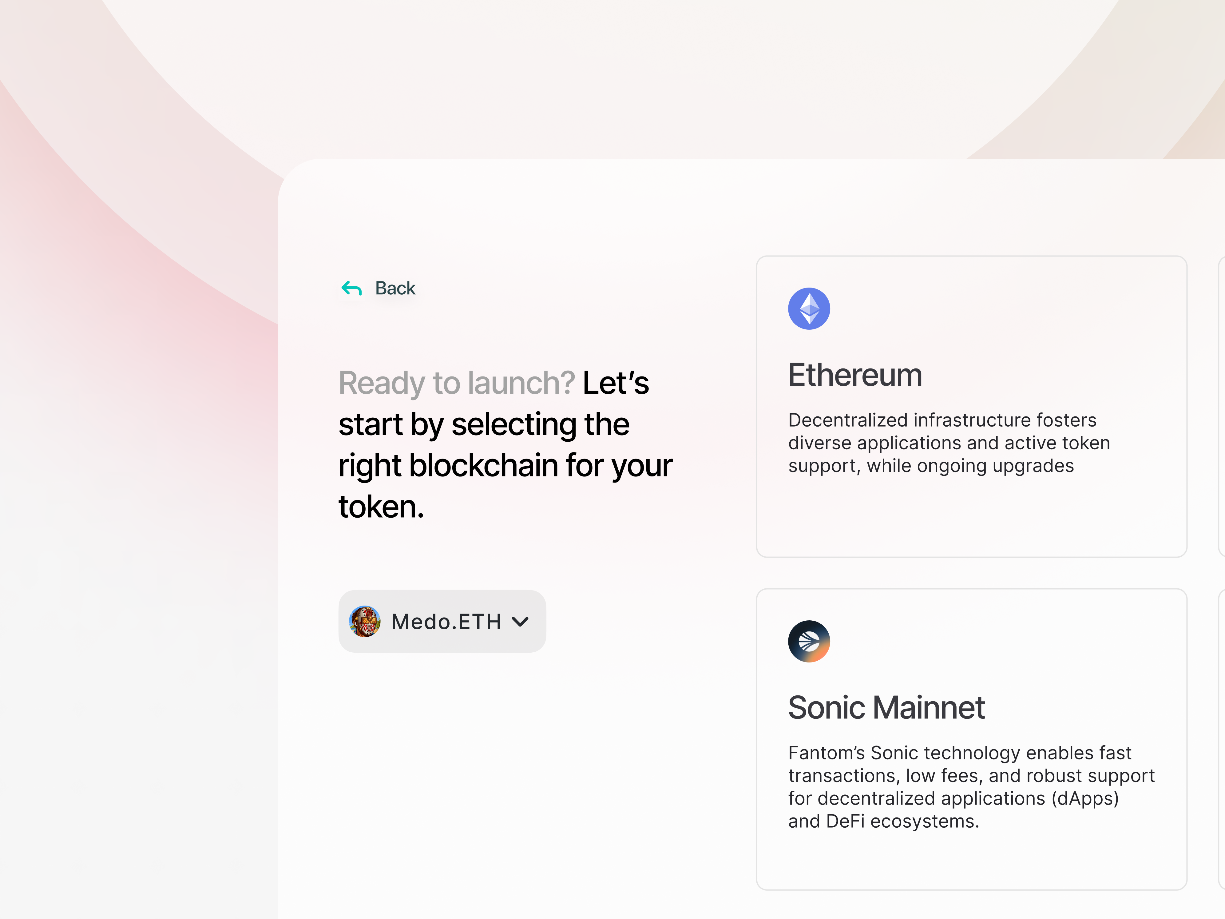 Token Creator App ( Network Selection ) blockchain chains coin creator defi design flat linumlabs minimal tokens ui web3