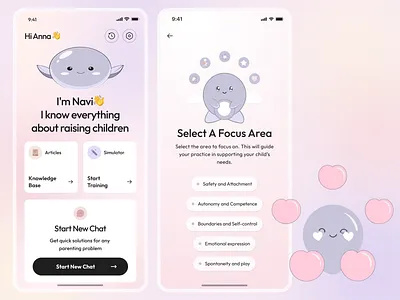 UI/UX Mobile App Design for a Gamified AI App | Parenting App ai ai app aiapp articles chat figma gamification gamified ios learning mascot mobile app design mobile app ui mobile ui parenting product design strategy ui uiuxdesign ux