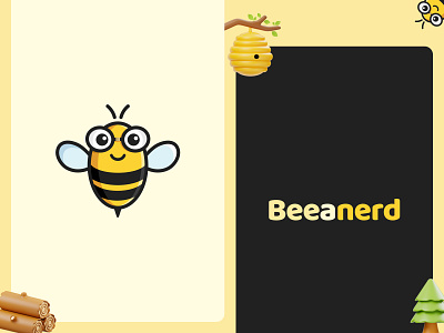 Beeanerd Logo Design Concept animal bee brand design brand identity branding cartoon logo graphic design hive honey identity illustration logo logo design logomark nature nerd symbol yellow