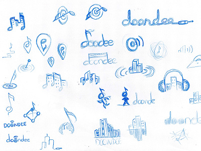 Rough logo Sketches blue pen identity logo music sketch