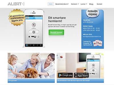 Alertalarm.se blue design layout light responsive web