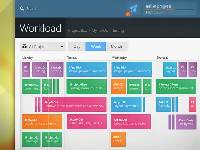 Weekly Team Schedule app asign button calendar clean colorfull concept dashboard design flat list management minimalist project tabs task task manager to do ui ux week workload