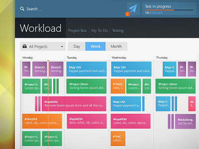 Weekly Team Schedule app asign button calendar clean colorfull concept dashboard design flat list management minimalist project tabs task task manager to do ui ux week workload