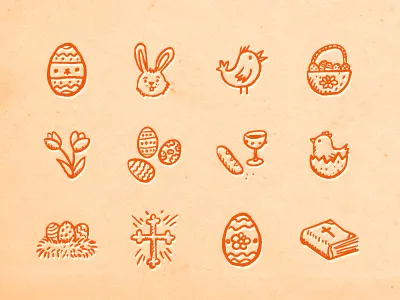 Hand-drawn Easter Icons bunny christ doodle easter egg flower hatchers holiday icons ink pen sketch spring