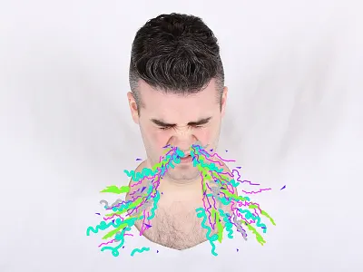 Project #40 art direction graphic shapes head neon nose snot video