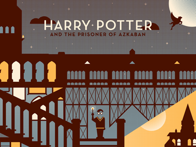 Harry Potter Poster azkaban blue bus carriage castle cute dangerdom dominic flask flat fun harry hogwarts illustration magic maroon mid century moon night potter prisoner sky stairs texture train vector vintage wizard yellow