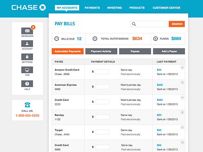 Chase - Website Mock bank dashboard icons table ui ux website