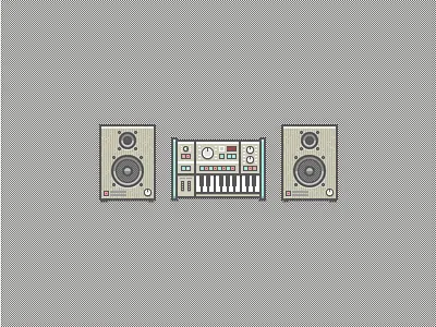 Synth And Speakers Icons buttons display icons illustration keyboard keys knob loud music pattern piano speakers synth texture ui vector wheel wood