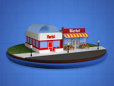 Little Buildings 3d businesses market modo town village