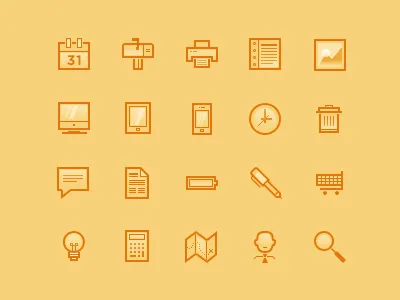 UI Icons [WIP] battery calculator calendar cart clock desktop document icons image journal light mail map mobile pen print profile search tablet trash ui