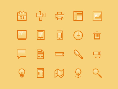 UI Icons [WIP] battery calculator calendar cart clock desktop document icons image journal light mail map mobile pen print profile search tablet trash ui